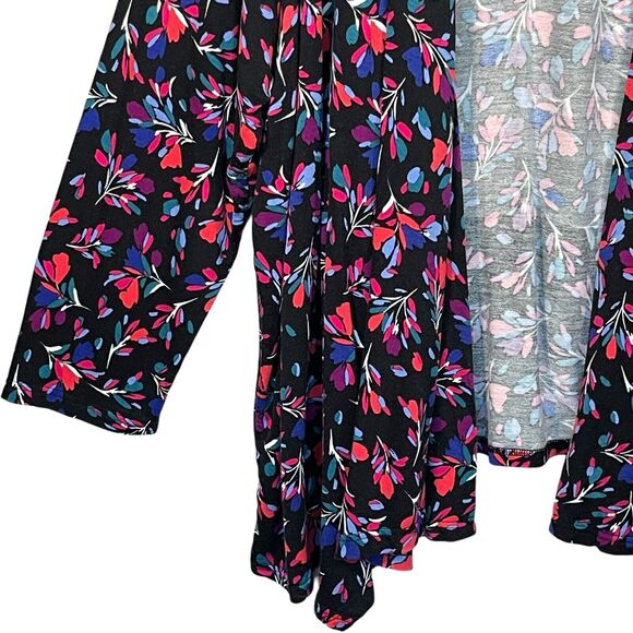 Woman Within Open Cardigan Women Size 4X Black Multicolor Long Sleeve Floral - Picture 5 of 12